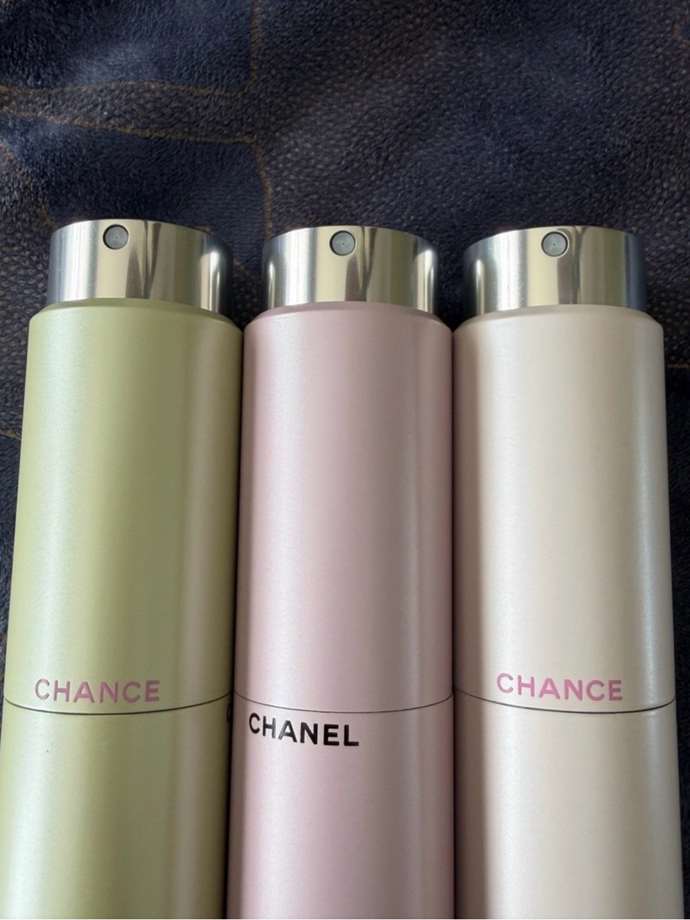CHANEL Chance trio in pastel pink, cream, and light green